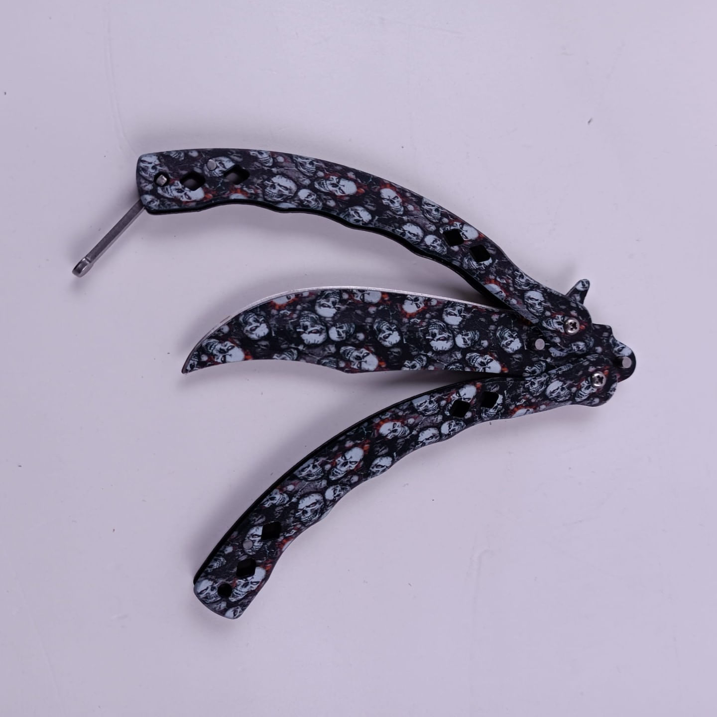 Briceag Fluture cu Tais, Model Capete Mort, Otel, Curbat, 22 cm, Multicolor - imagine 6