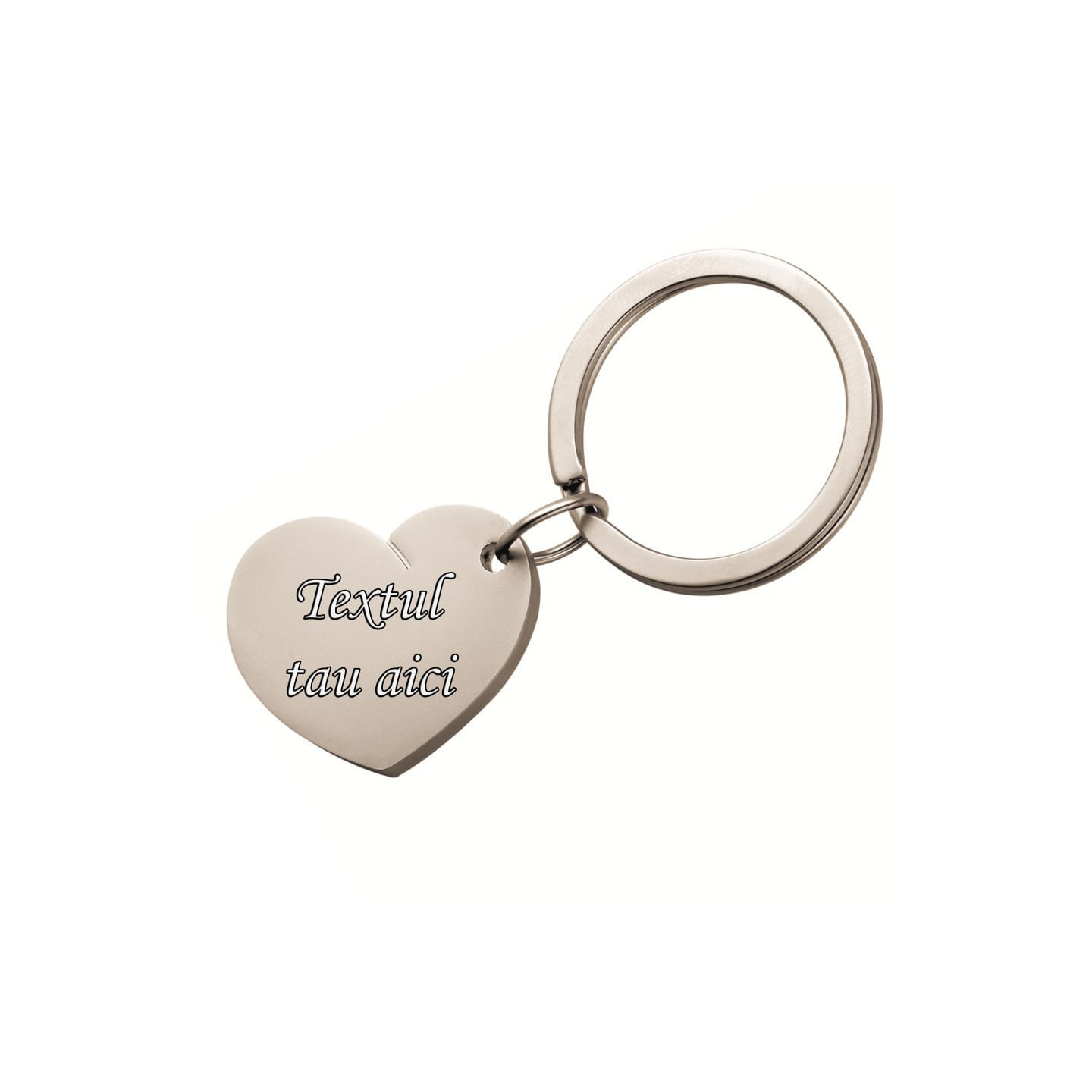 Breloc personalizat metalic in forma de inima gravat cu textul tau
