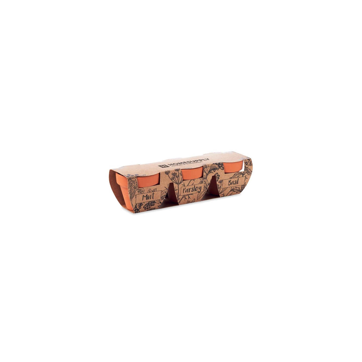 Kit Gradinarit, 3 Ghivece de Teracota cu Seminte de Menta, Patrunjel, Busuioc, 6x19x5 cm — imaginea 3