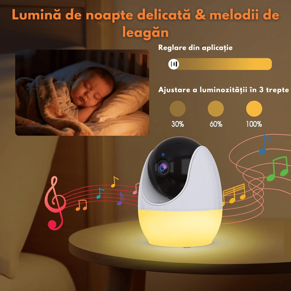 Baby Monitor Video WiFi 2in1 cu Aplicatie telefon, Camera 1080P Audio-Video, VisionHub®, Ecran 4,3inch+Aplicatie,Wi-Fi