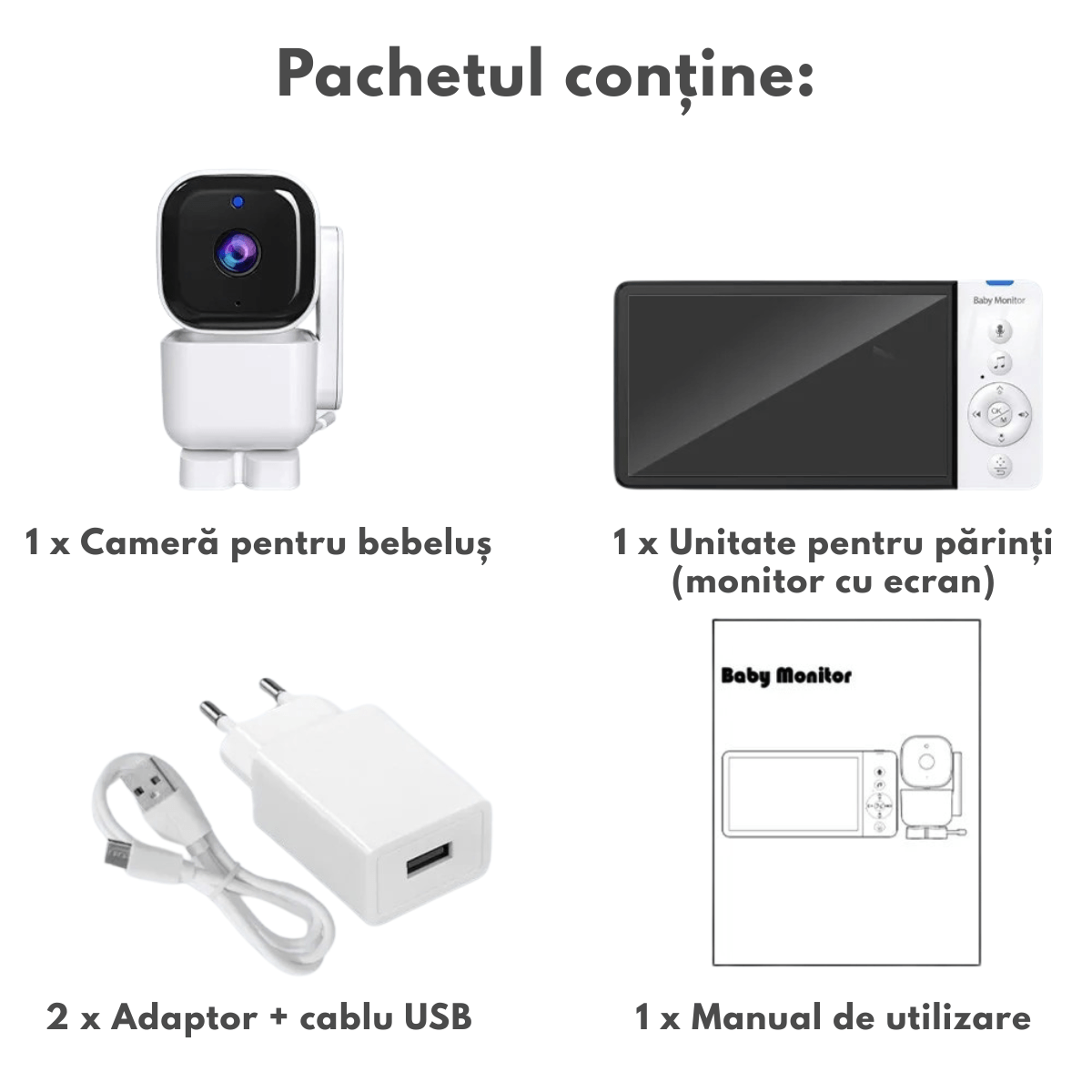 Baby Monitor WiFi 2in1 Aplicatie Telefon/Tableta, Camera Audio-Video bebelusi, VisionHub®, Ecran UltraHD 1080P de 5inch