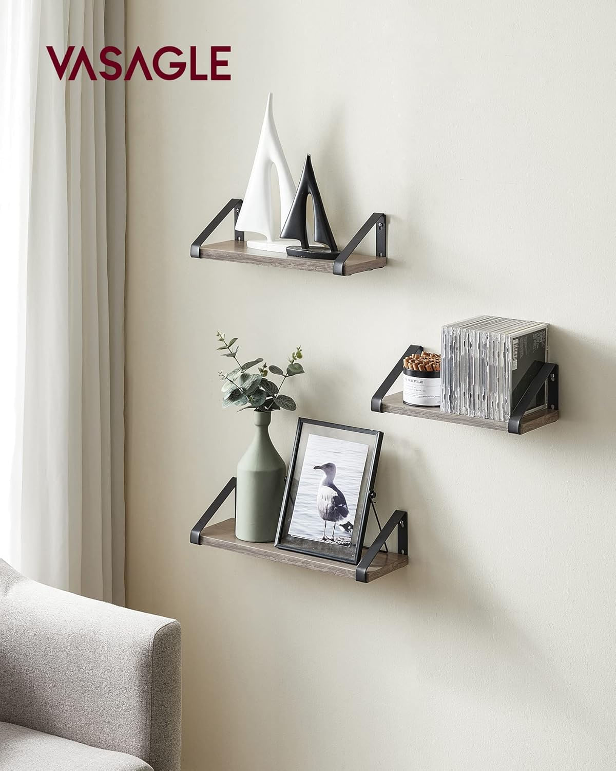 Raft de perete, set 3 bucati 30cm, 35cm si 40cm, 2 moduri de montare, gri si negru — imaginea 5