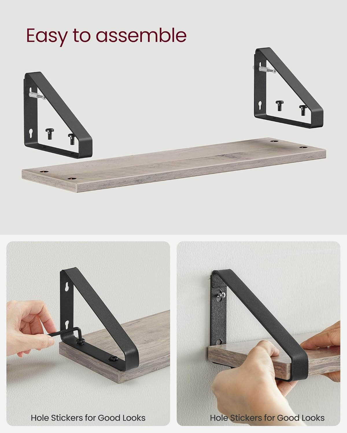 Raft de perete, set 3 bucati 30cm, 35cm si 40cm, 2 moduri de montare, gri si negru — imaginea 9
