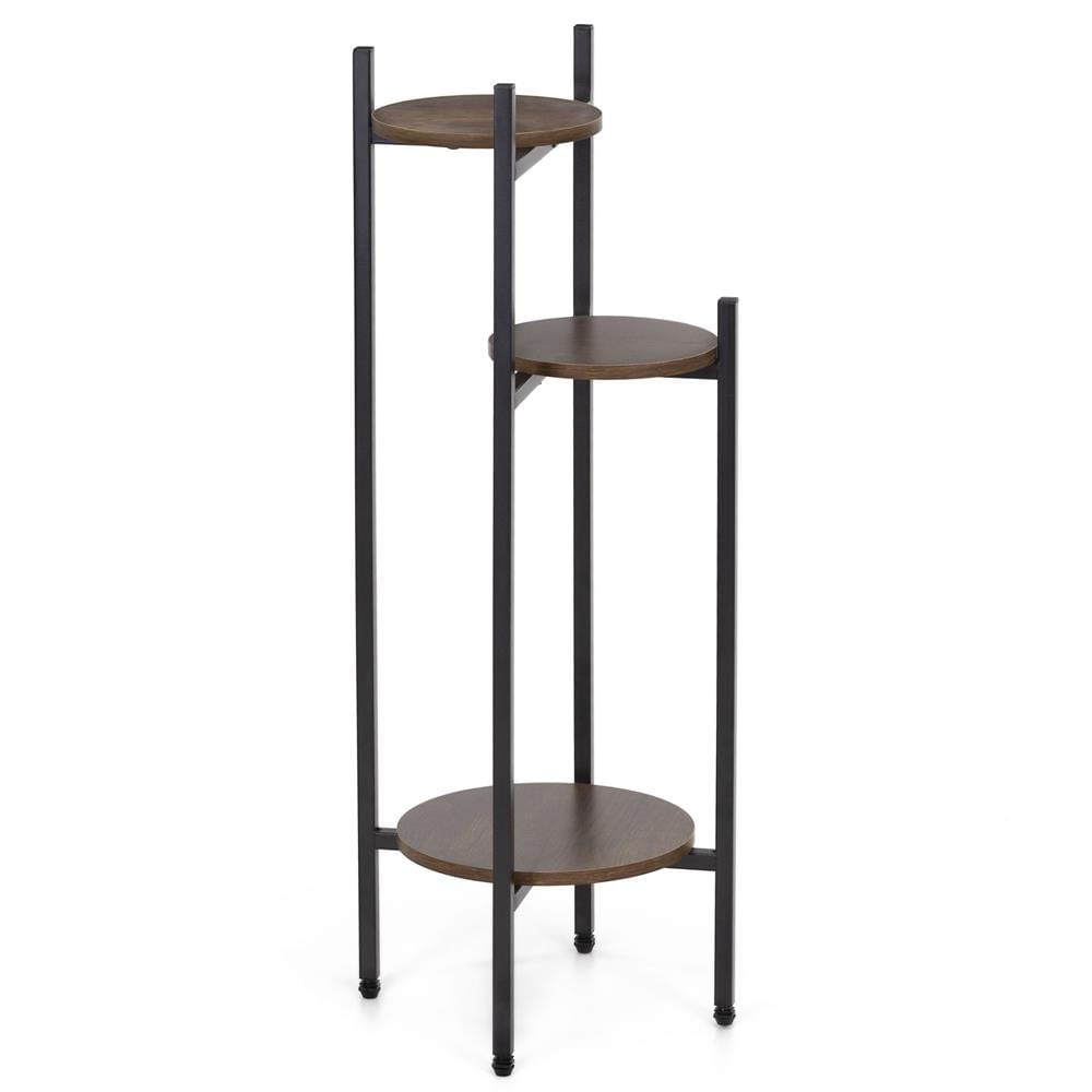 Suport pentru flori, rotund cu 3 polite, structura metalica si MDF, 32x32x81 cm, negru — imaginea 6