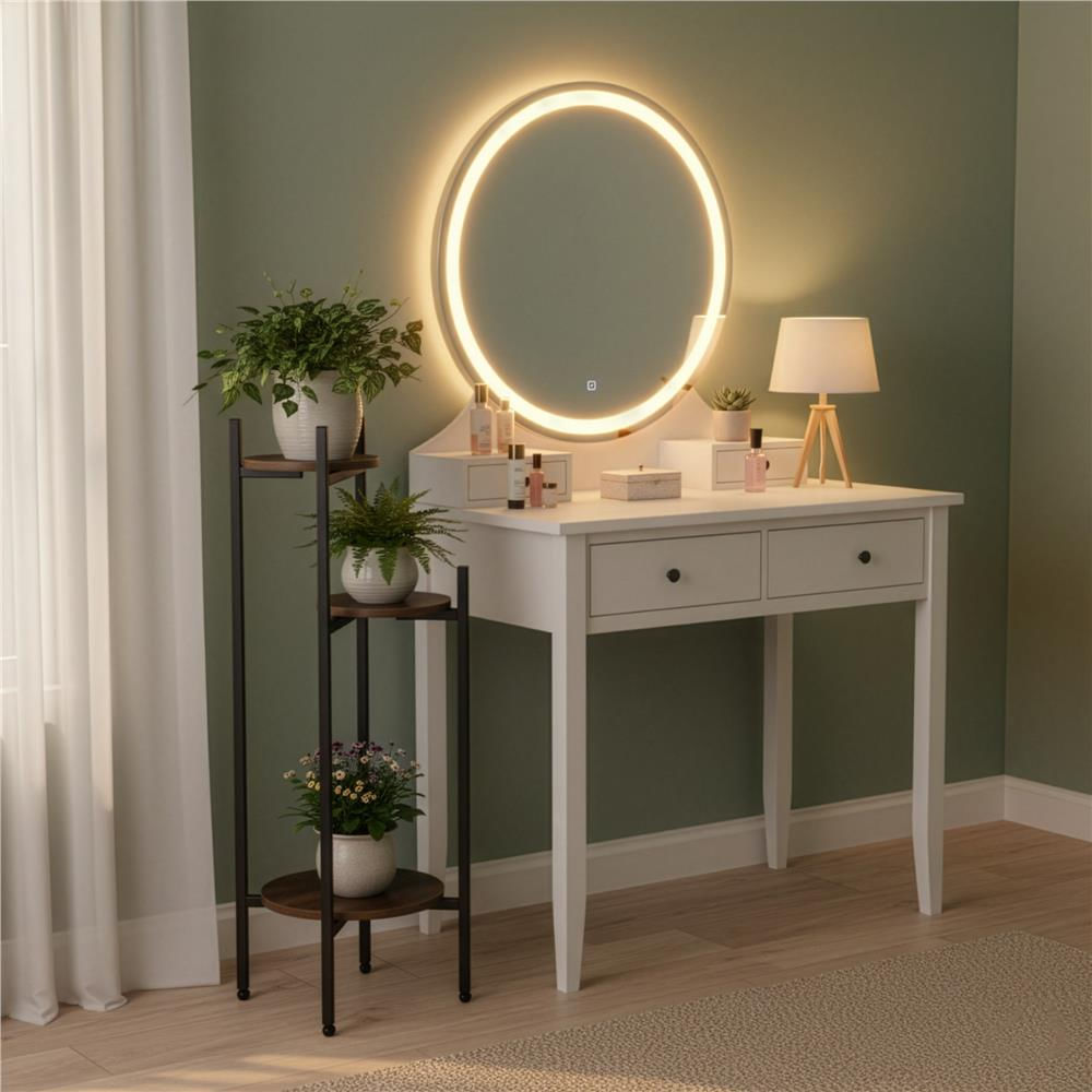 Suport pentru flori, rotund cu 3 polite, structura metalica si MDF, 32x32x81 cm, negru — imaginea 12