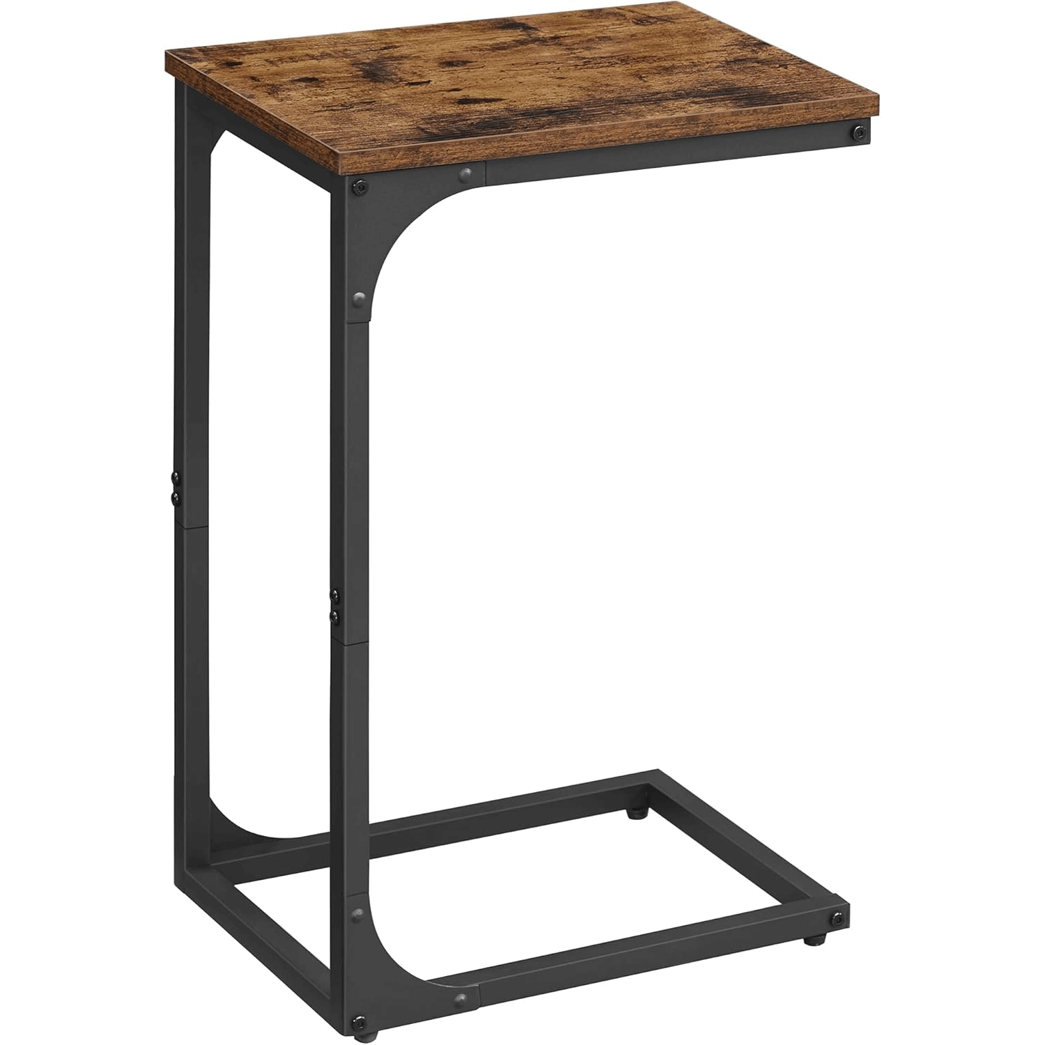 Masuta laterala C-shape pentru canapea sau pat, blat din PAL, cadru metalic, stil industrial, 40x30x62 cm, maro rustic — imaginea 2
