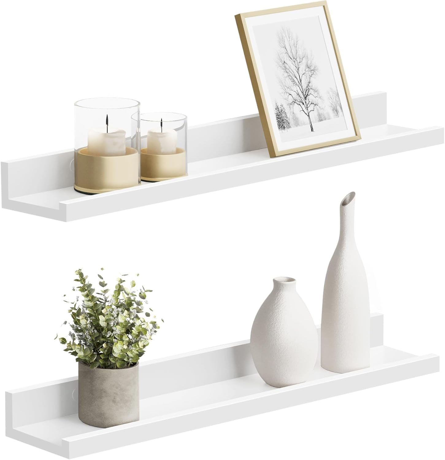 Set 2 rafturi plutitoare suspendate perete cu finisaj lucios, MDF, 60x10x5 cm, alb — imaginea 4