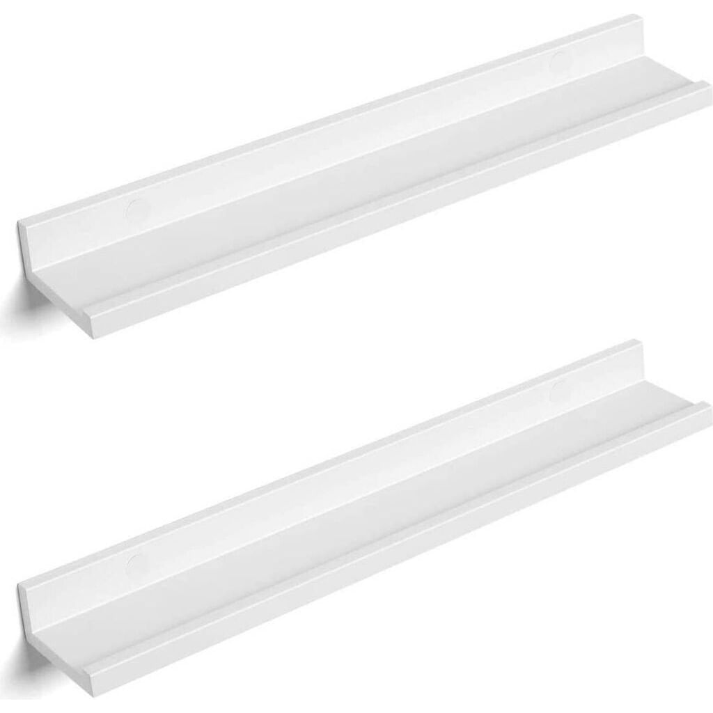 Set 2 rafturi plutitoare suspendate perete cu finisaj lucios, MDF, 60x10x5 cm, alb — imaginea 5