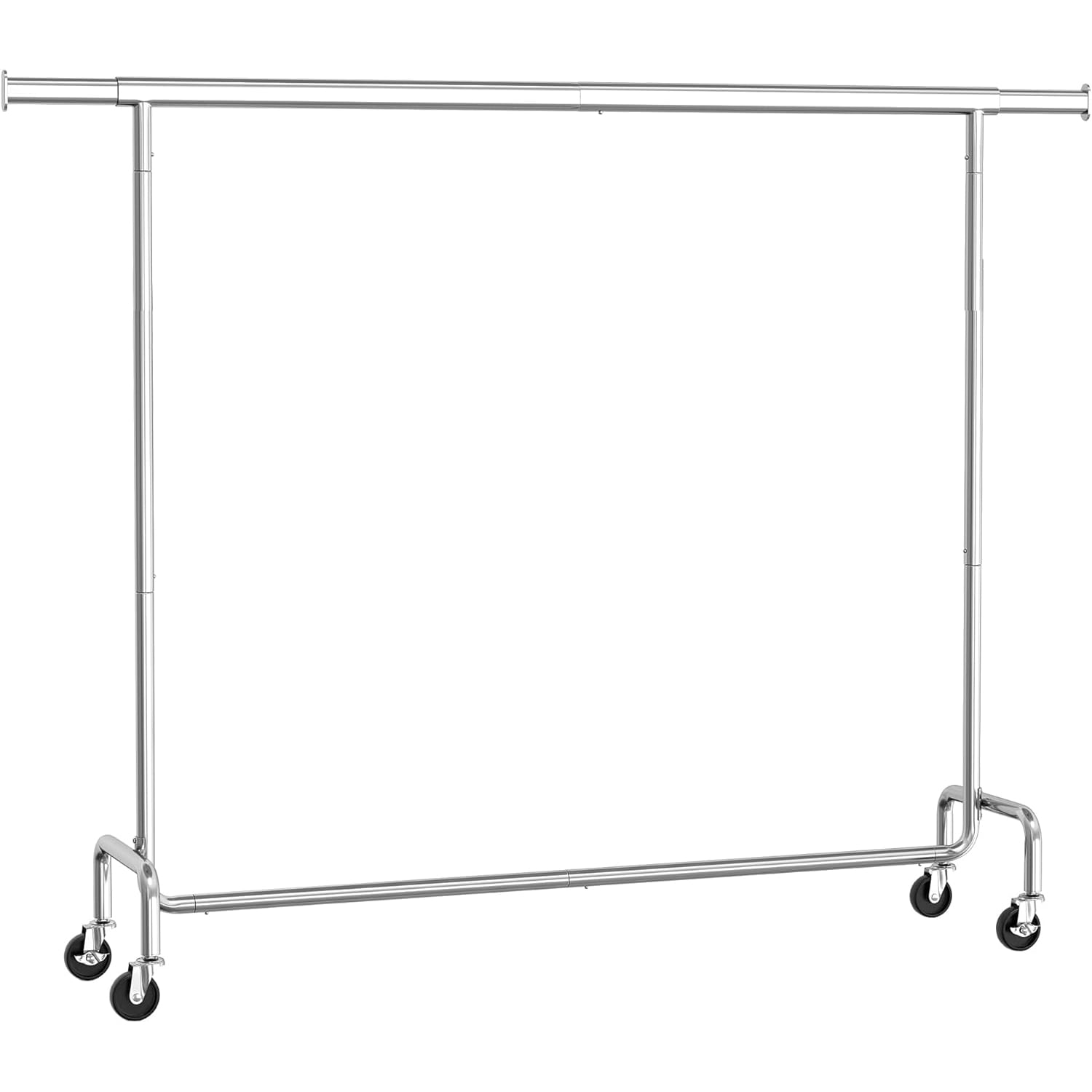Suport haine cu roti, bara extensibila pentru umerase, structura metalica sarcina mare, 45x160-200x163 cm, argintiu — imaginea 6