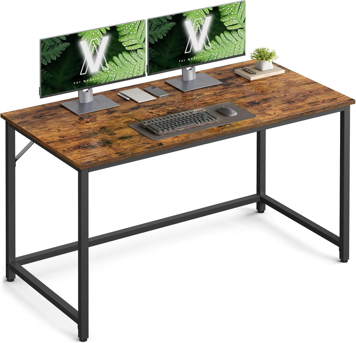 Birou calculator cu blat din PAL, cadru metalic, stil industrial, 120x60x75 cm, maro rustic — imaginea 4