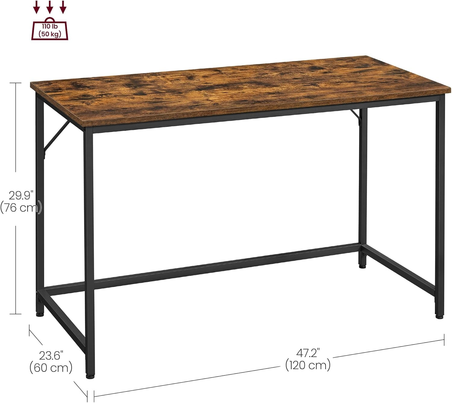 Birou calculator cu blat din PAL, cadru metalic, stil industrial, 120x60x75 cm, maro rustic — imaginea 7
