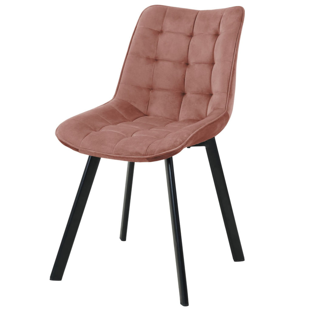 Scaun tapitat, din velur, picioare metalice, maxim 125 kg, 48x60x87 cm, roz pudrat — imaginea 3