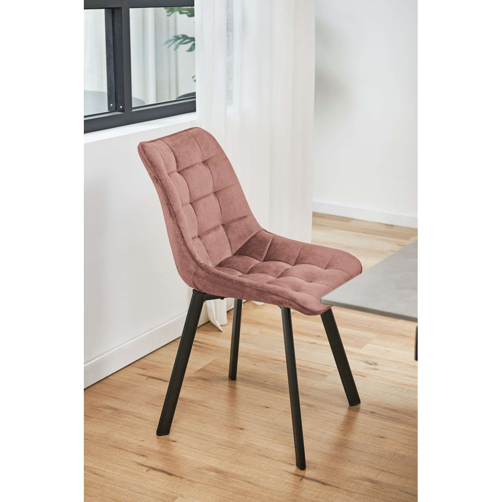 Scaun tapitat, din velur, picioare metalice, maxim 125 kg, 48x60x87 cm, roz pudrat — imaginea 4