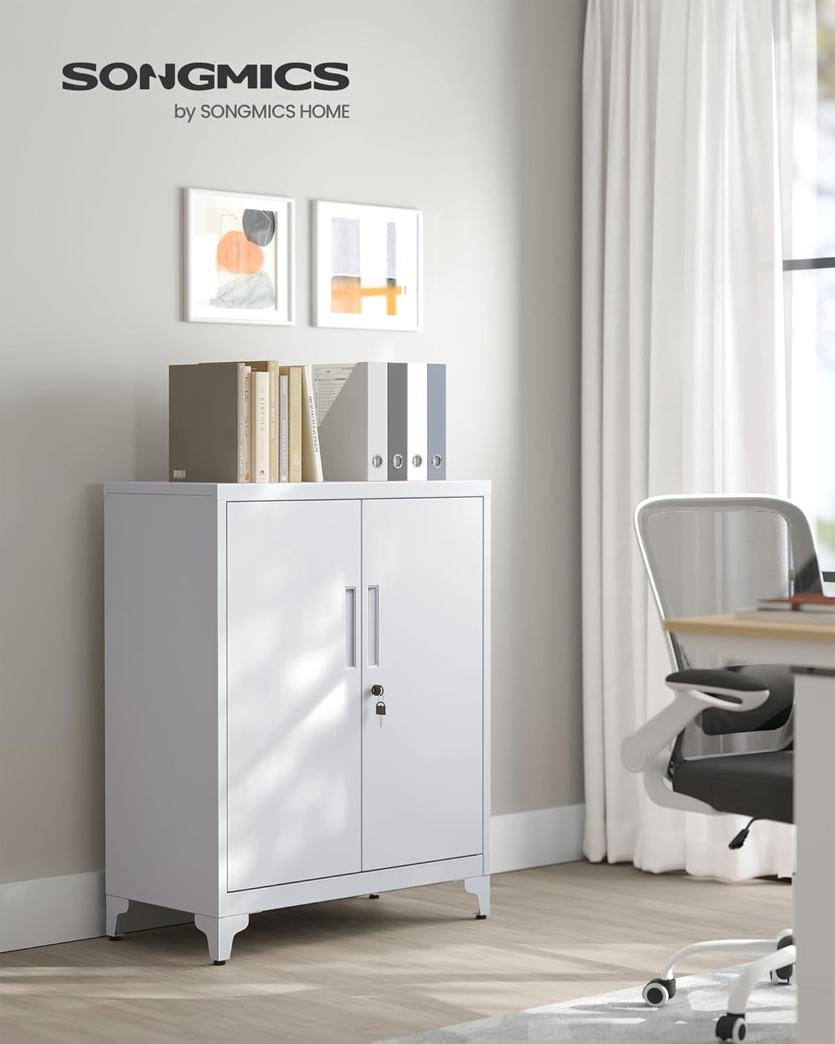 Dulap birou metalic cu 2 usi si sistem de inchidere, multifunctional cu rafturi reglabile, 40x80x90 cm, gri — imaginea 2