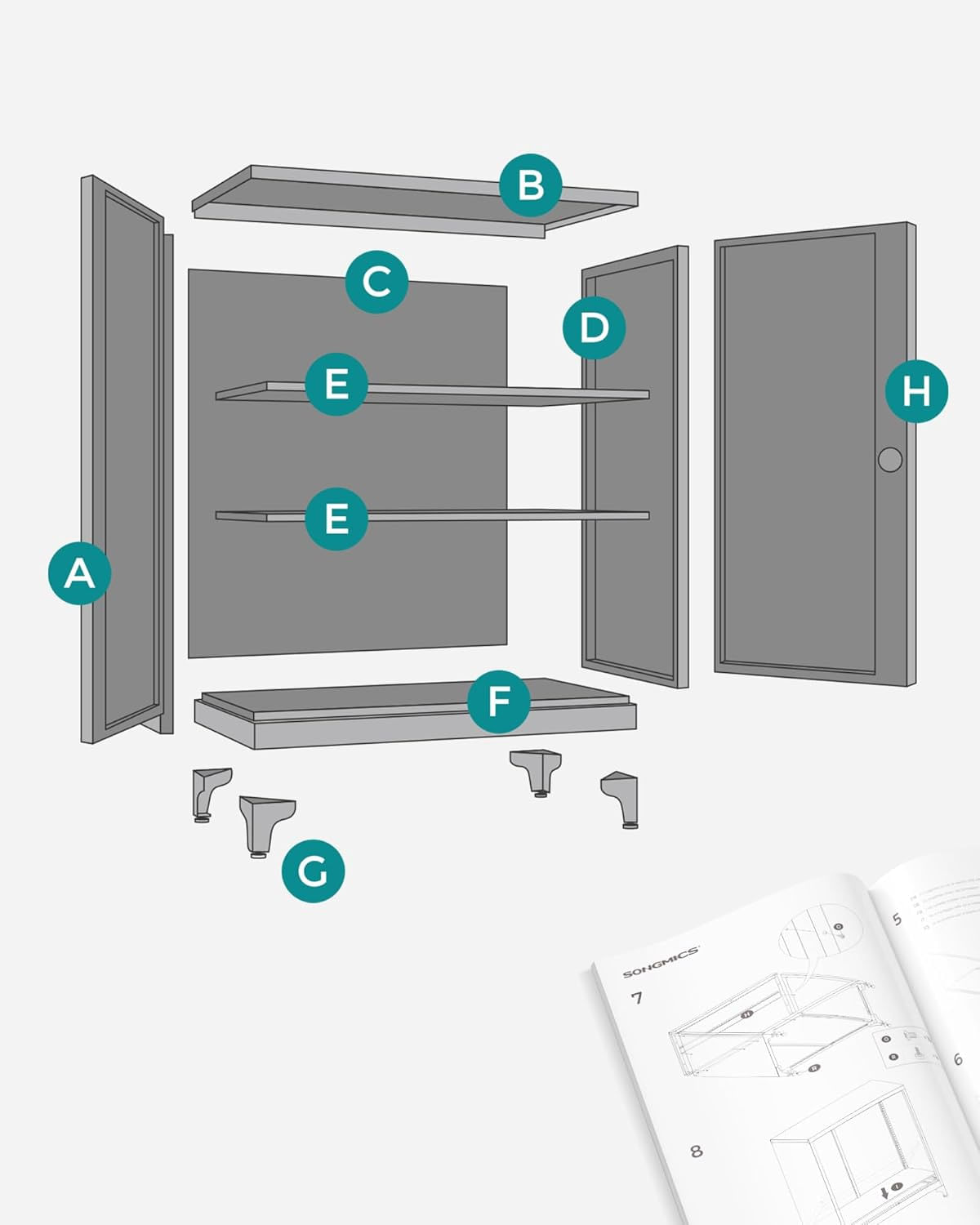 Dulap birou metalic cu 2 usi si sistem de inchidere, multifunctional cu rafturi reglabile, 40x80x90 cm, gri — imaginea 3