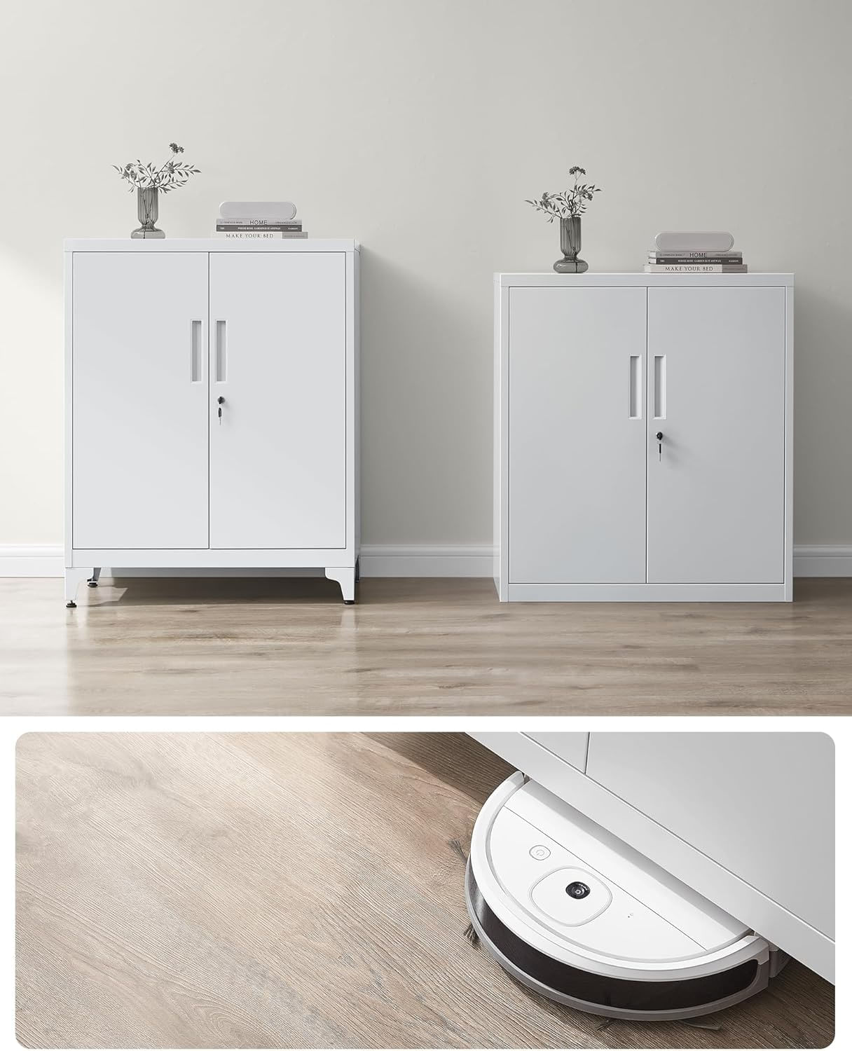 Dulap birou metalic cu 2 usi si sistem de inchidere, multifunctional cu rafturi reglabile, 40x80x90 cm, gri — imaginea 4