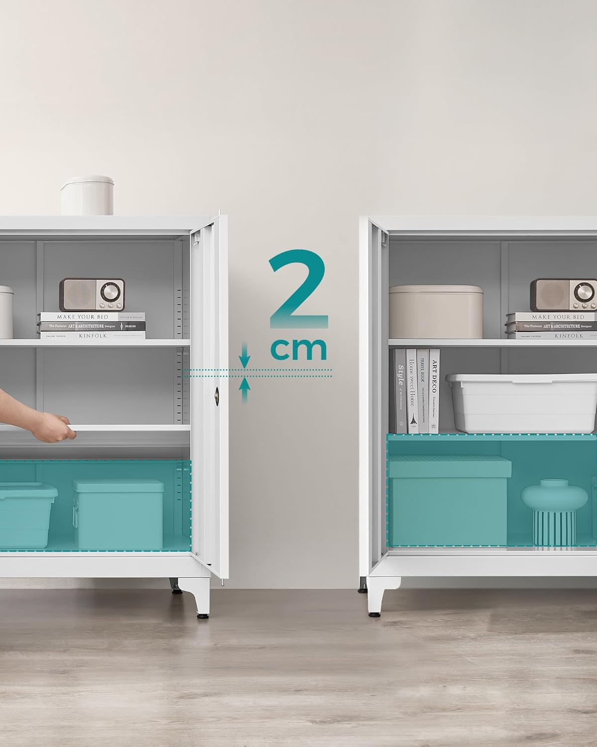 Dulap birou metalic cu 2 usi si sistem de inchidere, multifunctional cu rafturi reglabile, 40x80x90 cm, gri — imaginea 8