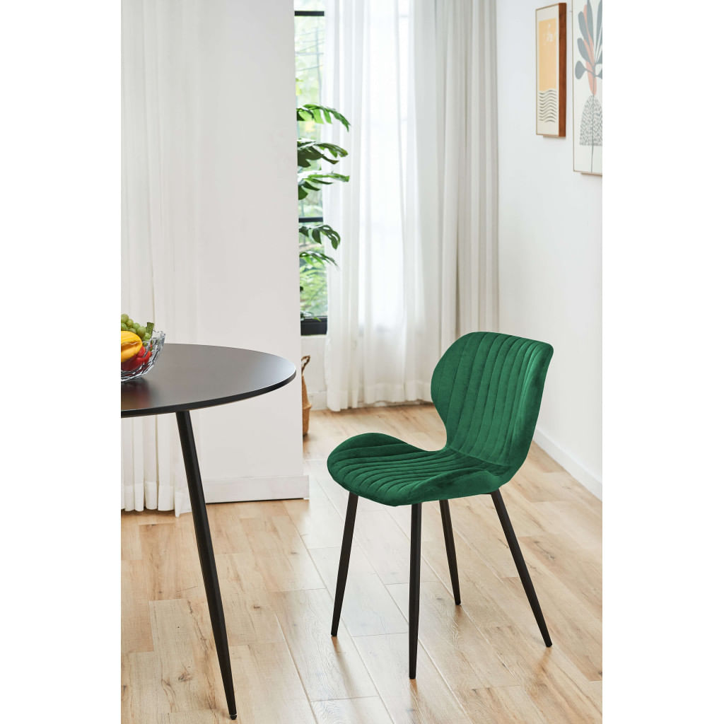 Set 2 scaune tapitate, din velur, picioare metalice, maxim 125 kg, 44x52x77 cm, verde — imaginea 4