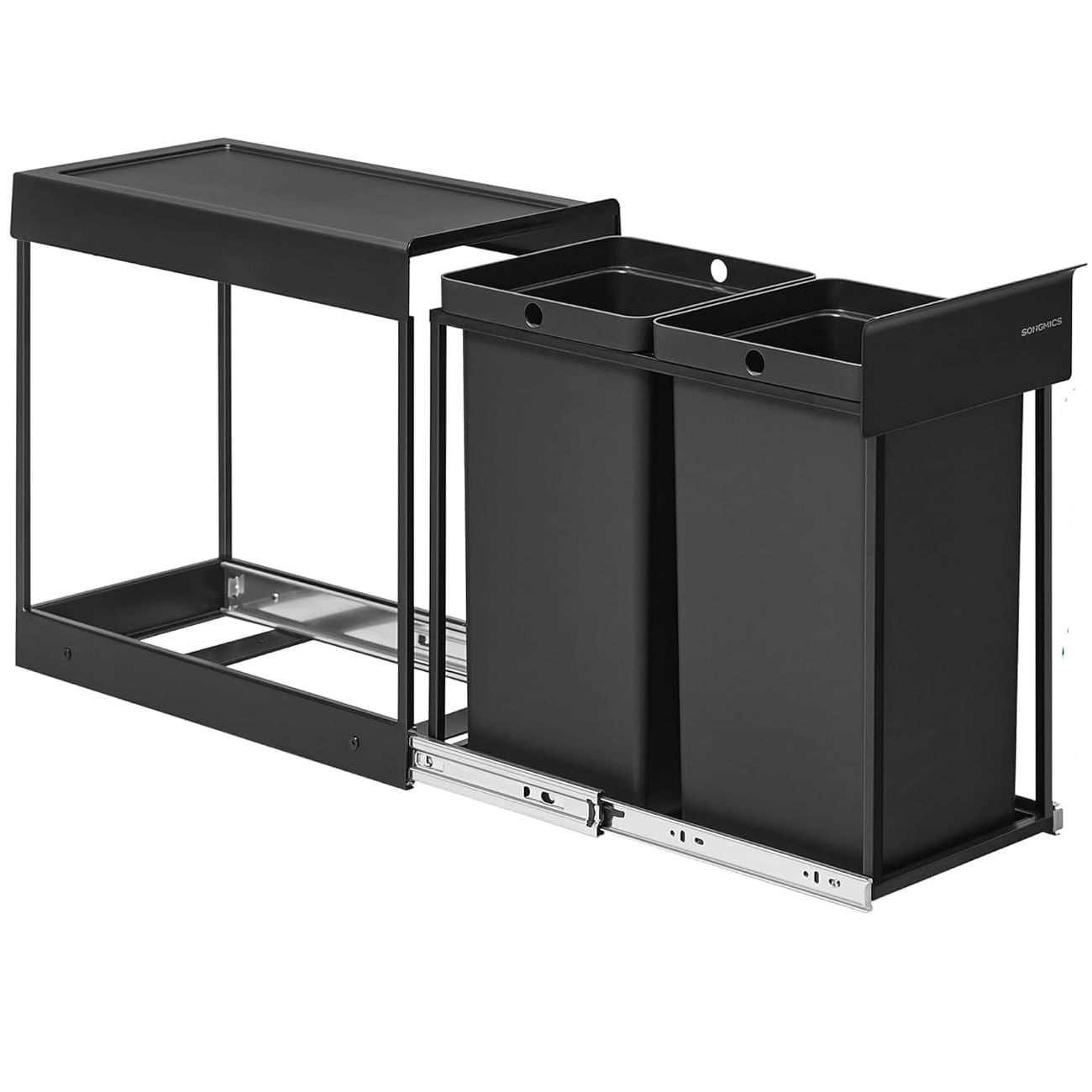 Cos de gunoi incorporabil in mobila, cu 2 compartimente 2x15L, cadru metalic extensibil, 48x25x44 cm, negru