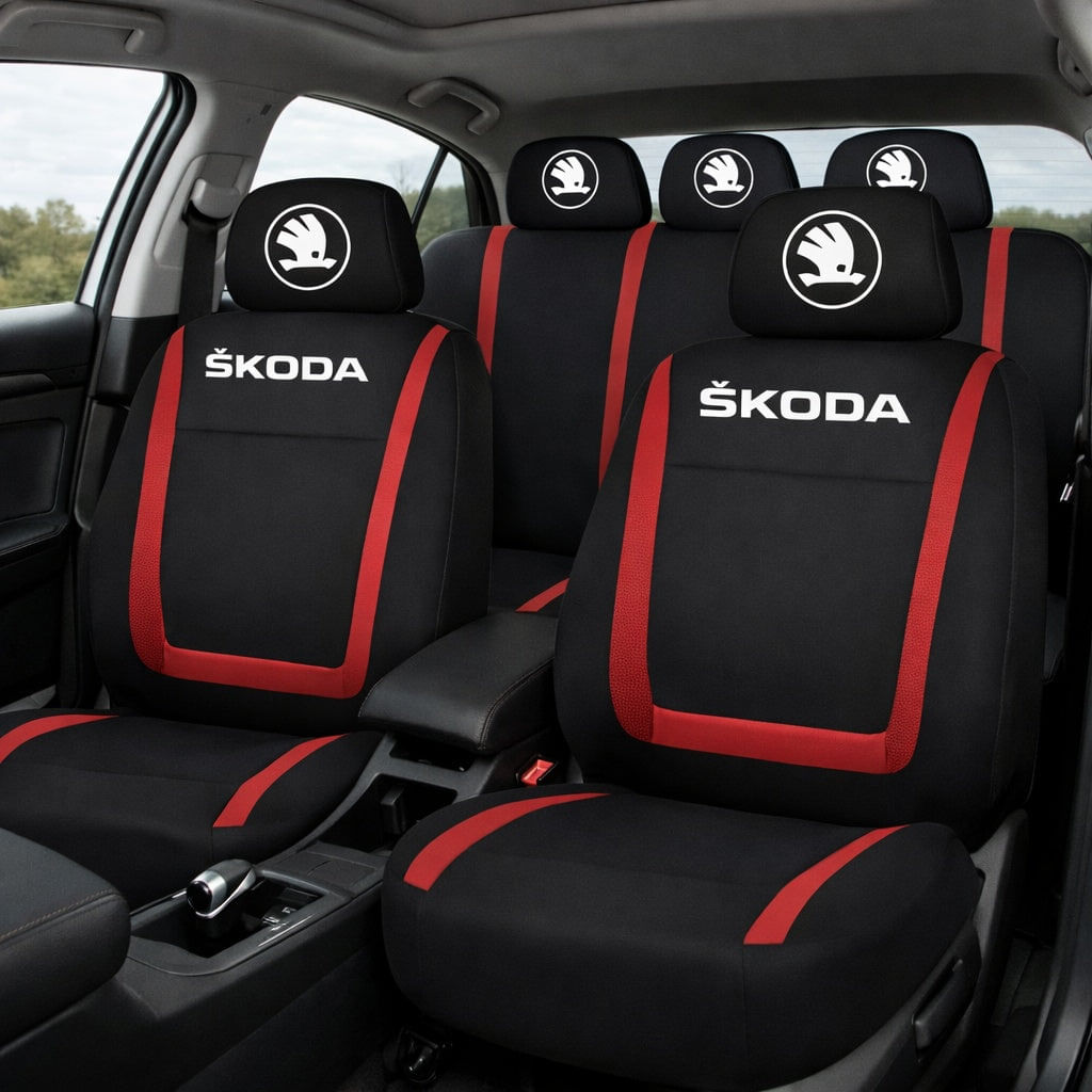 Set Huse Scaune Universale Compatibile cu Skoda Nou – Negru/Rosu