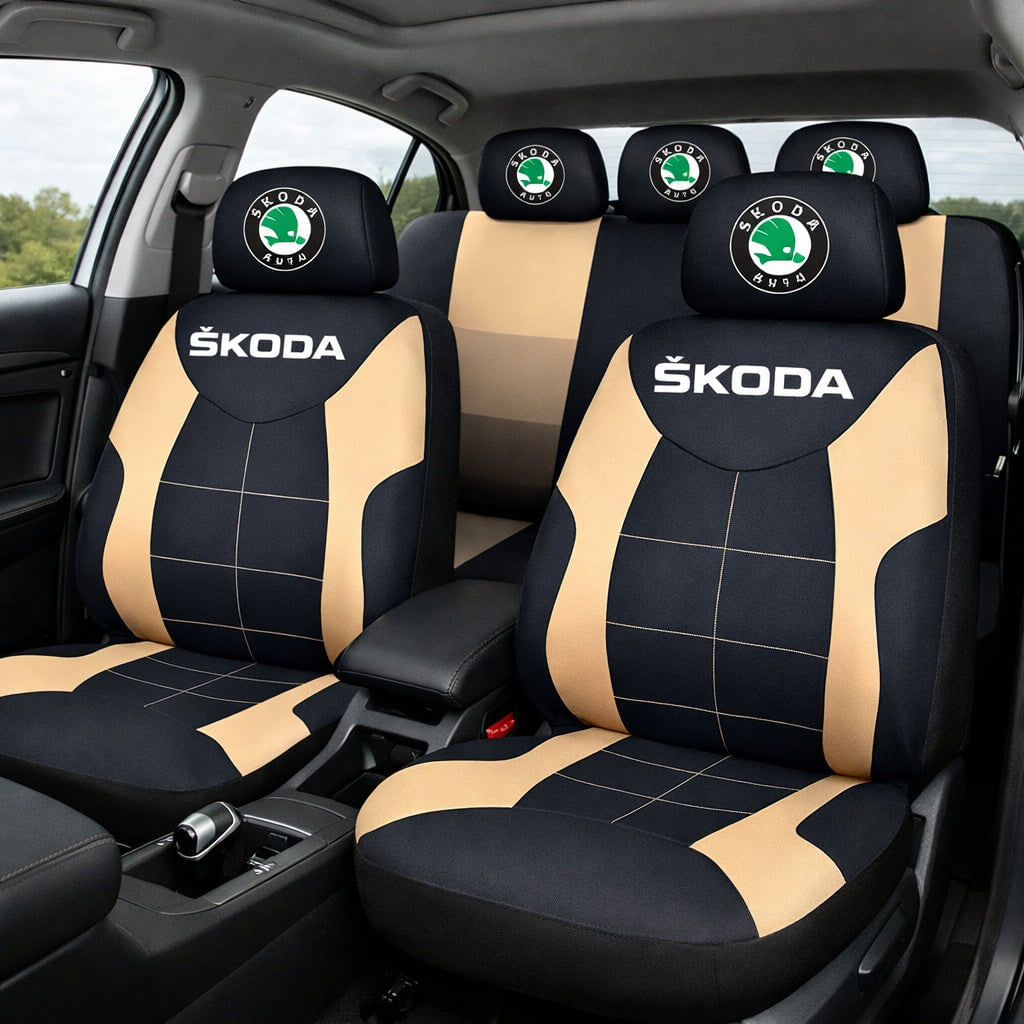 Set Huse Scaune Universale Compatibile cu Skoda – Negru/Crem