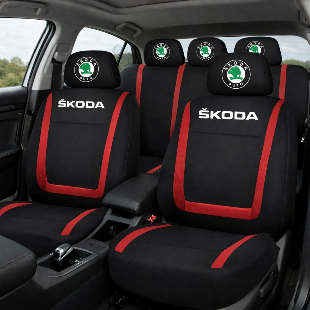 Set Huse Scaune Universale Compatibile cu Skoda – Negru/Rosu