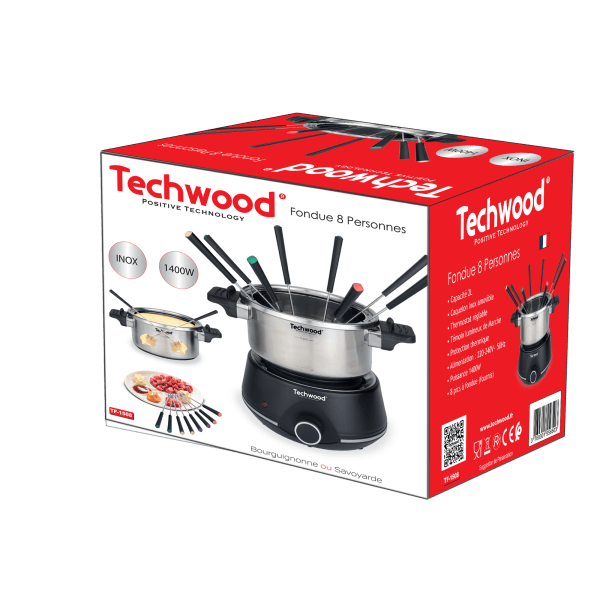 Set Fondue Electric Techwood TF-1508, 8 Persoane, Vas Inox Detasabil, 2L, 1400W - imagine 2