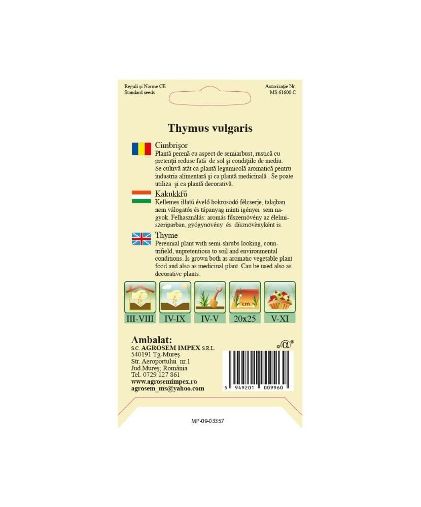 Seminte,Cimbrisor Thymus Vulgaris 0.1gr — imaginea 2