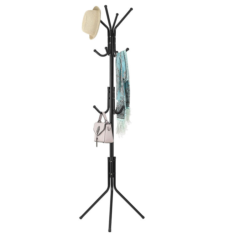 Cuier pentru haine, tip pom, 3 nivele, 12 agatatori, metal, 170 cm, negru