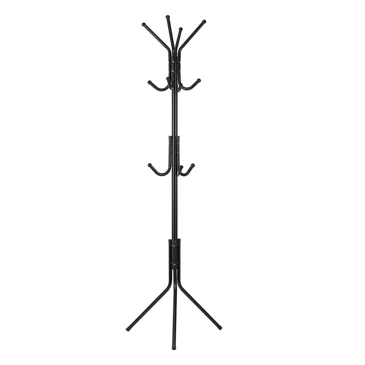 Cuier pentru haine, tip pom, 3 nivele, 12 agatatori, metal, 170 cm, negru — imaginea 2
