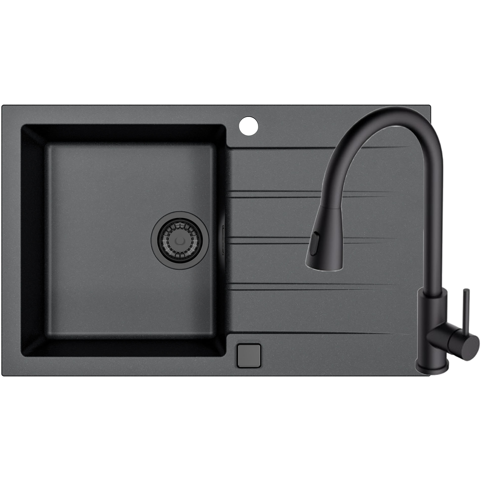 Pachet chiuveta Alveus Cadit 20, 790x500 mm + Baterie Primrose All Black, sifon pop-up inclus, Negru — imaginea 5