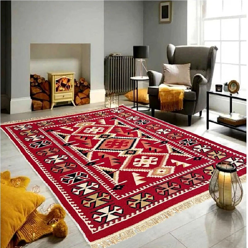 Covor cu tesatura plata cu decor traditional - Kilim cu doua fete