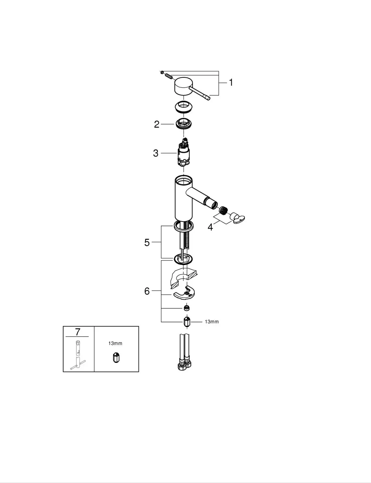 Baterie bideu Grohe Essence, 3/8'', M, aerator, fara ventil, mat, negru, 24395KF1 — imaginea 3