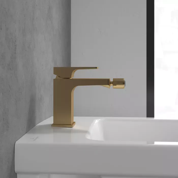 Baterie bideu Villeroy and Boch Architectura, S, 139 mm, ventil, mat, auriu, TVB12500100076 — imaginea 5