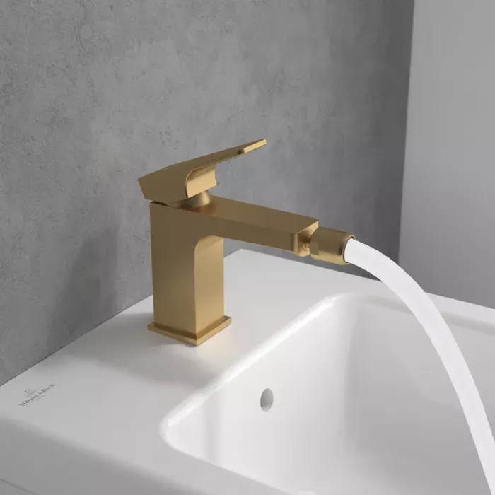 Baterie bideu Villeroy and Boch Architectura, S, 139 mm, ventil, mat, auriu, TVB12500100076 — imaginea 9