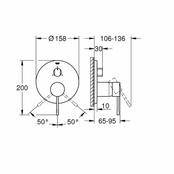 Baterie cada - dus incastrata Grohe Essence 3 iesiri crom lucios fara corp ingropat — imaginea 2
