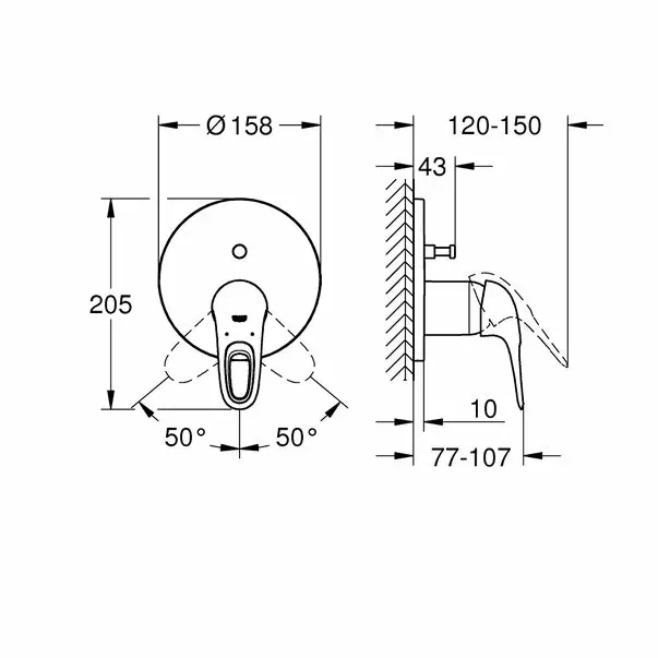 Baterie cada - dus incastrata Grohe Eurostyle 2 iesiri crom — imaginea 3