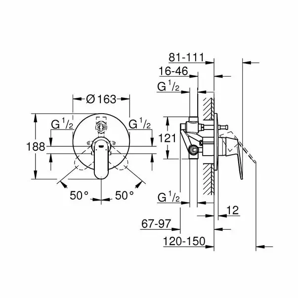 Baterie cada - dus incastrata Grohe Eurosmart Cosmopolitan corp incastrat inclus — imaginea 2
