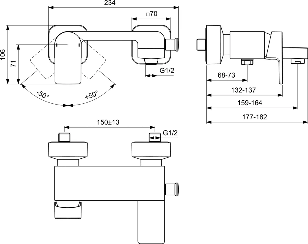 Baterie cada Ideal Standard Edge A7121, 1/2''', aparenta, monocomanda, diverter, cartus ceramic, limitator, crom — imaginea 2