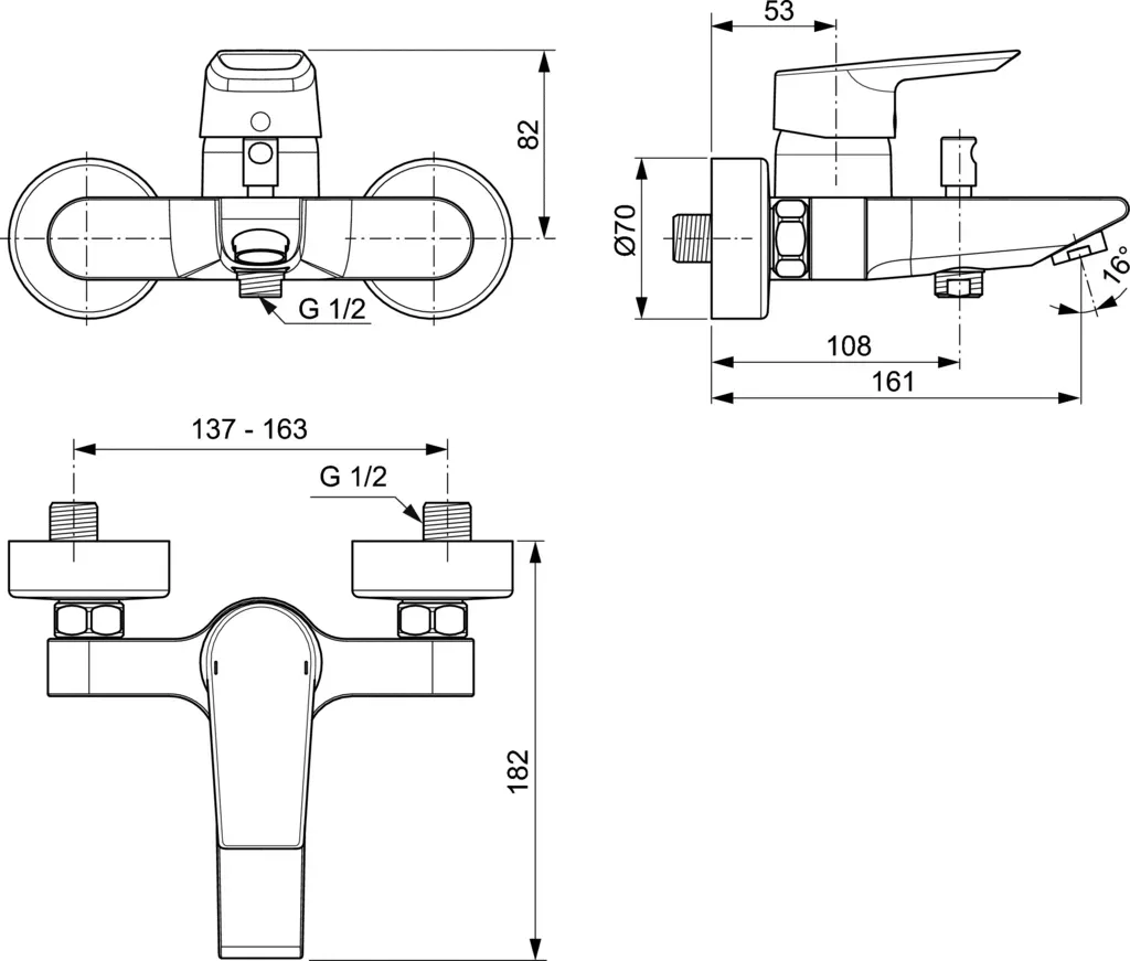 Baterie cada Ideal Standard Tesi A6583, 1/2'', aparenta, monocomanda, diverter, cartus ceramic, limitator, crom — imaginea 2
