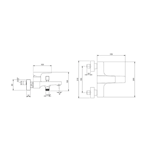Baterie cada-dus Villeroy&Boch Architectura Square monocomanda nichel periat — imaginea 4