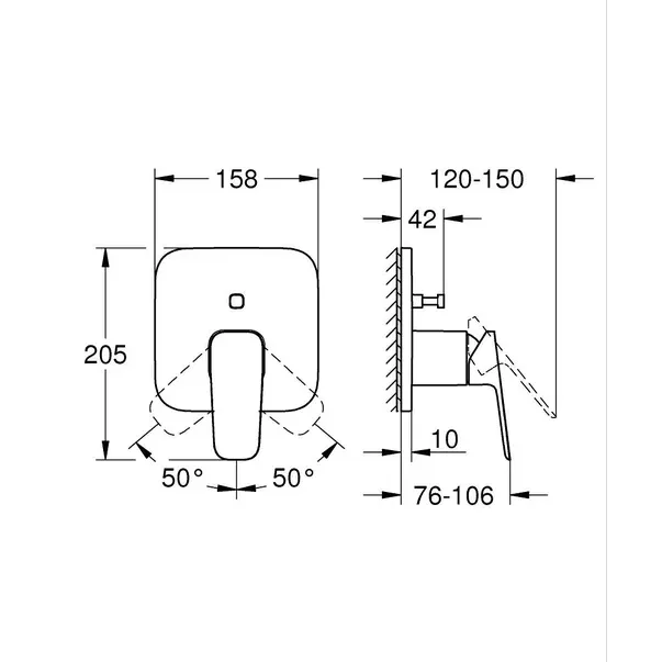 Baterie cada-dus incastrata Grohe Cubeo crom lucios fara corp ingropat — imaginea 3