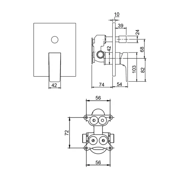 Baterie cada-dus incastrata Villeroy&Boch Architectura Square crom lucios fara corp ingropat — imaginea 2