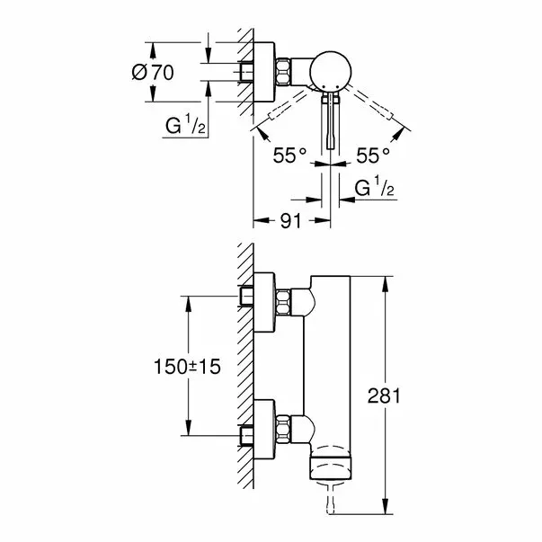 Baterie dus Grohe Essence monocomanda crom lucios