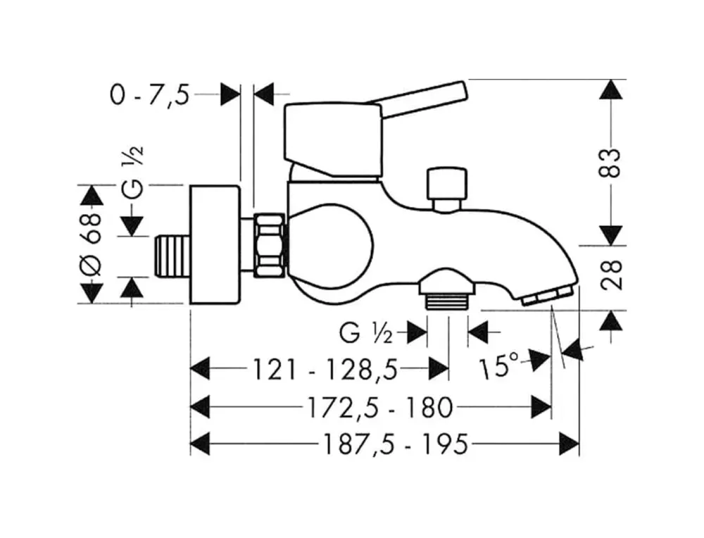 Baterie de cada Hansgrohe Talis S 32420000, 1/2'', aparenta, diverter, monocomanda, cartus ceramic, crom — imaginea 2