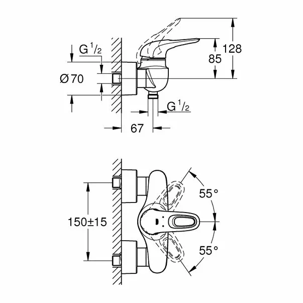 Baterie dus Grohe Eurostyle cu monocomanda crom — imaginea 2