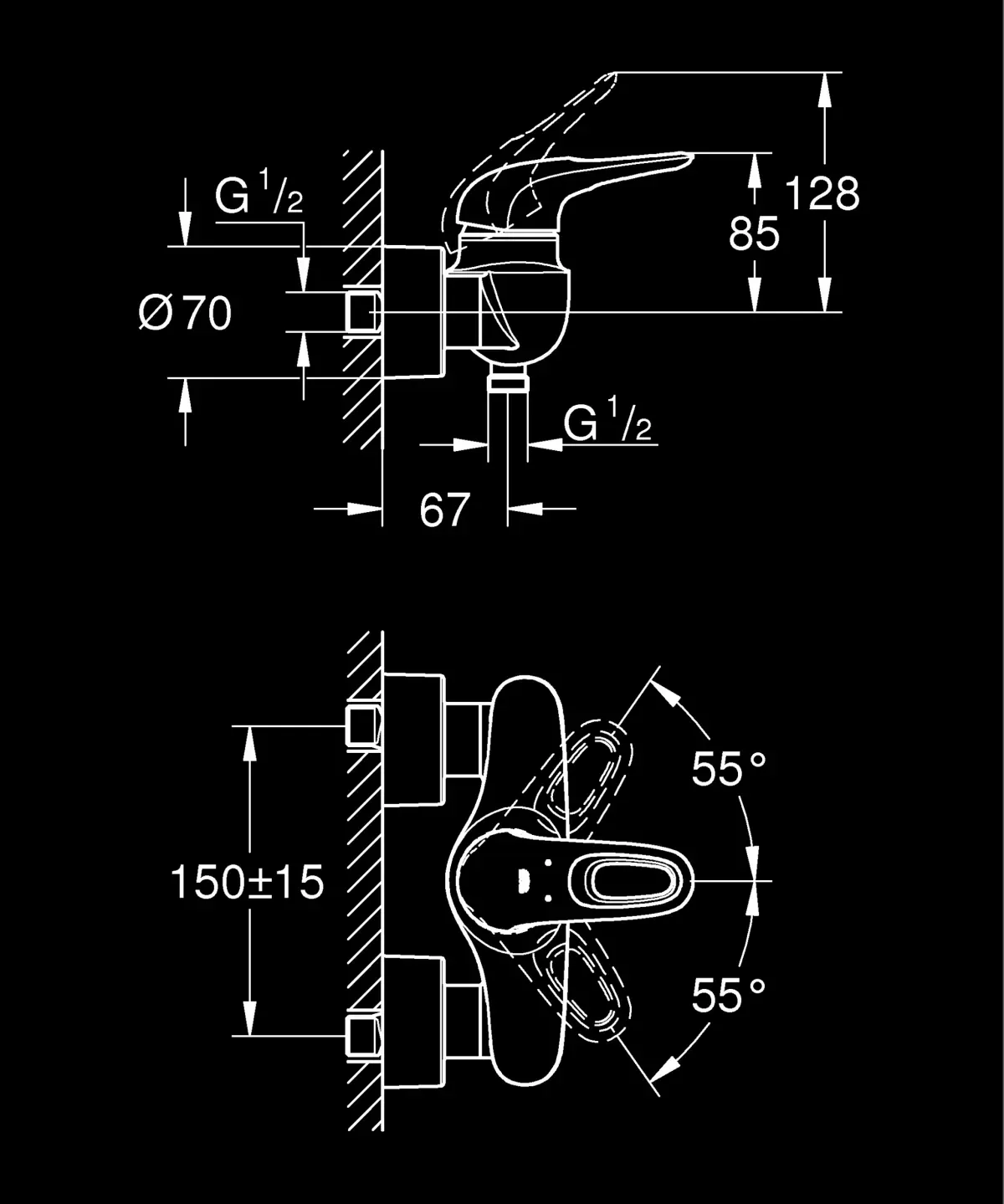 Baterie dus Grohe Eurostyle 33590LS3, 1/2'', aparenta, alb — imaginea 2