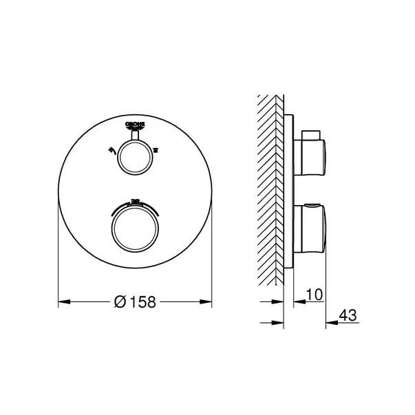 Baterie dus incastrata cu termostat Grohe Grohtherm 2 iesiri negru mat rotund