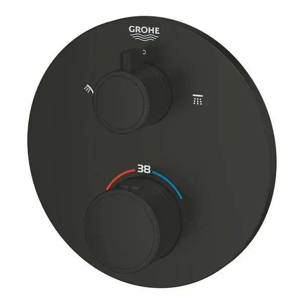 Baterie dus incastrata cu termostat Grohe Grohtherm 2 iesiri negru mat rotund — imaginea 3