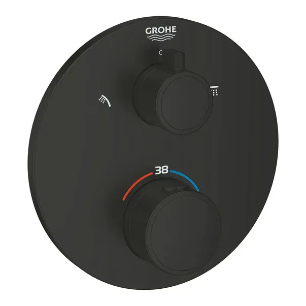 Baterie dus incastrata cu termostat Grohe Grohtherm 2 iesiri negru mat rotund — imaginea 4